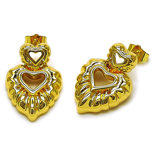 Oro Laminado Dangle Earring, Gold Filled Style Heart Design, Polished, Golden Finish