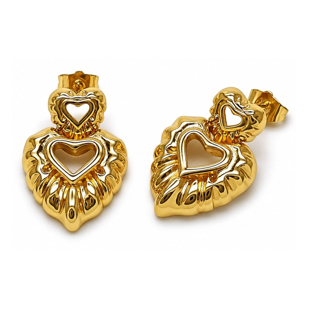 Oro Laminado Dangle Earring, Gold Filled Style Heart Design, Polished, Golden Finish