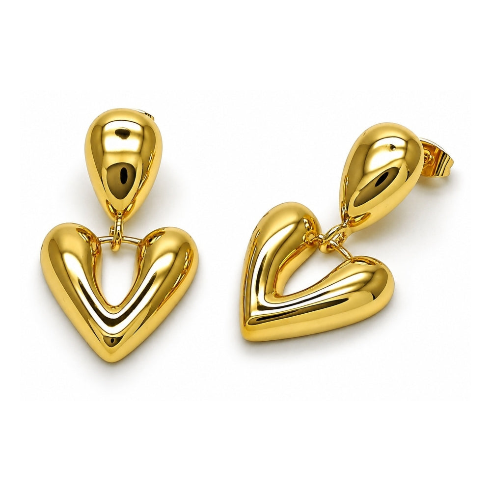 Oro Laminado Dangle Earring, Gold Filled Style Heart and Teardrop Design, Polished, Golden Finish