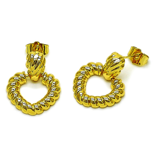 Oro Laminado Stud Earring, Gold Filled Style Heart and Twist Design, Polished, Golden Finish