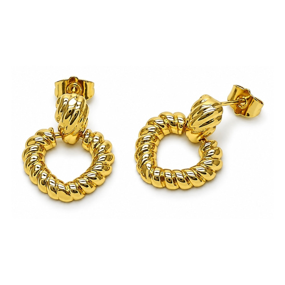 Oro Laminado Stud Earring, Gold Filled Style Heart and Twist Design, Polished, Golden Finish
