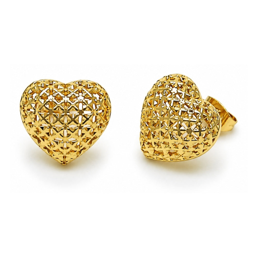 Oro Laminado Stud Earring, Gold Filled Style Heart Design, Polished, Golden Finish