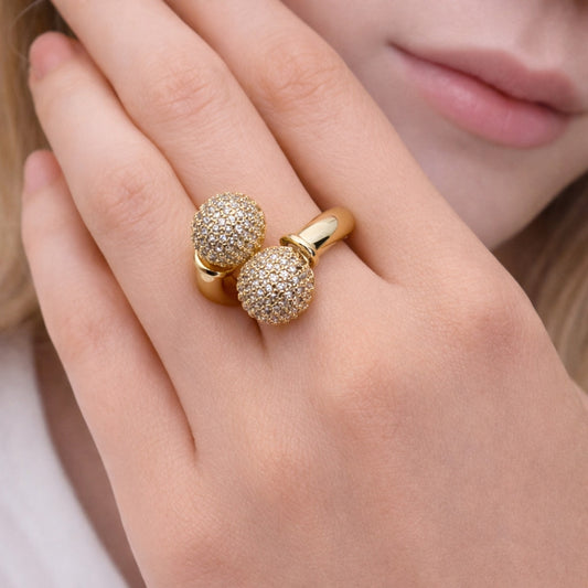 Oro Laminado Multi Stone Ring, Gold Filled Style Ball Design, with White Cubic Zirconia, Polished, Golden Finish
