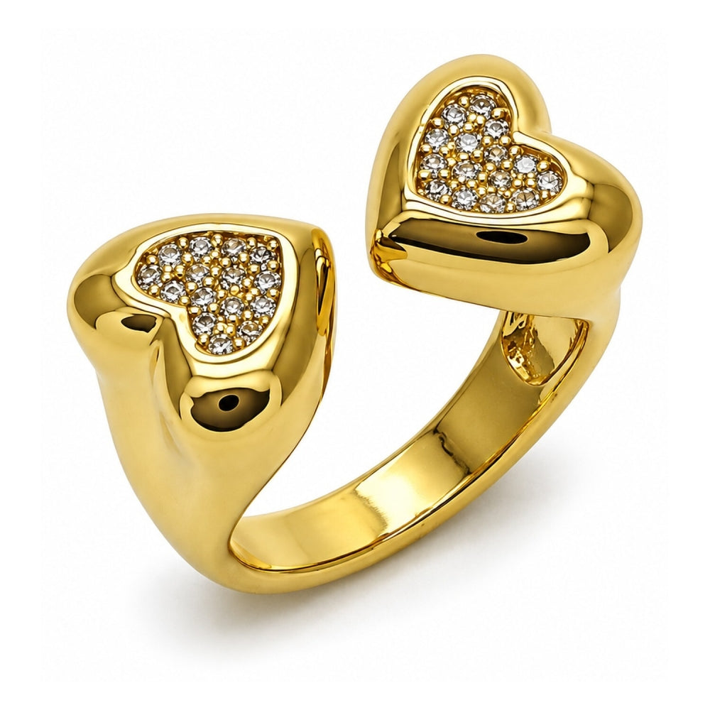 Oro Laminado Multi Stone Ring, Gold Filled Style Heart Design, with White Cubic Zirconia, Polished, Golden Finish