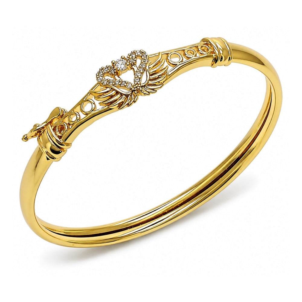 Oro Laminado Individual Bangle, Gold Filled Style Swan Design, with White Cubic Zirconia, Polished, Golden Finish
