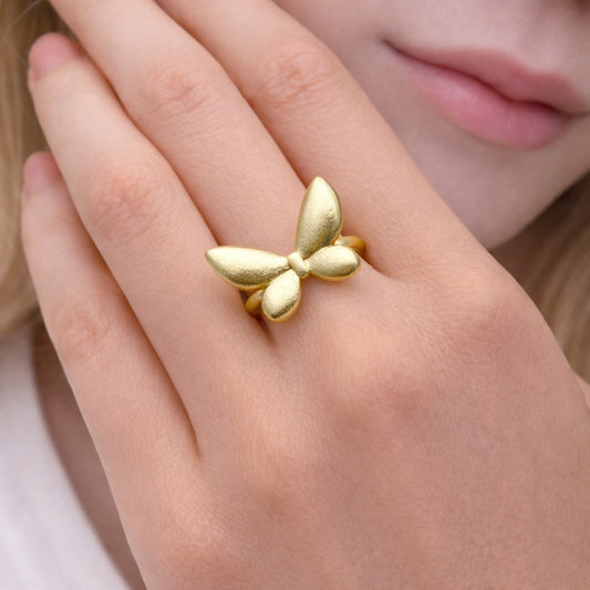 Oro Laminado Elegant Ring, Gold Filled Style Butterfly Design, Brushed Finish, Golden Finish