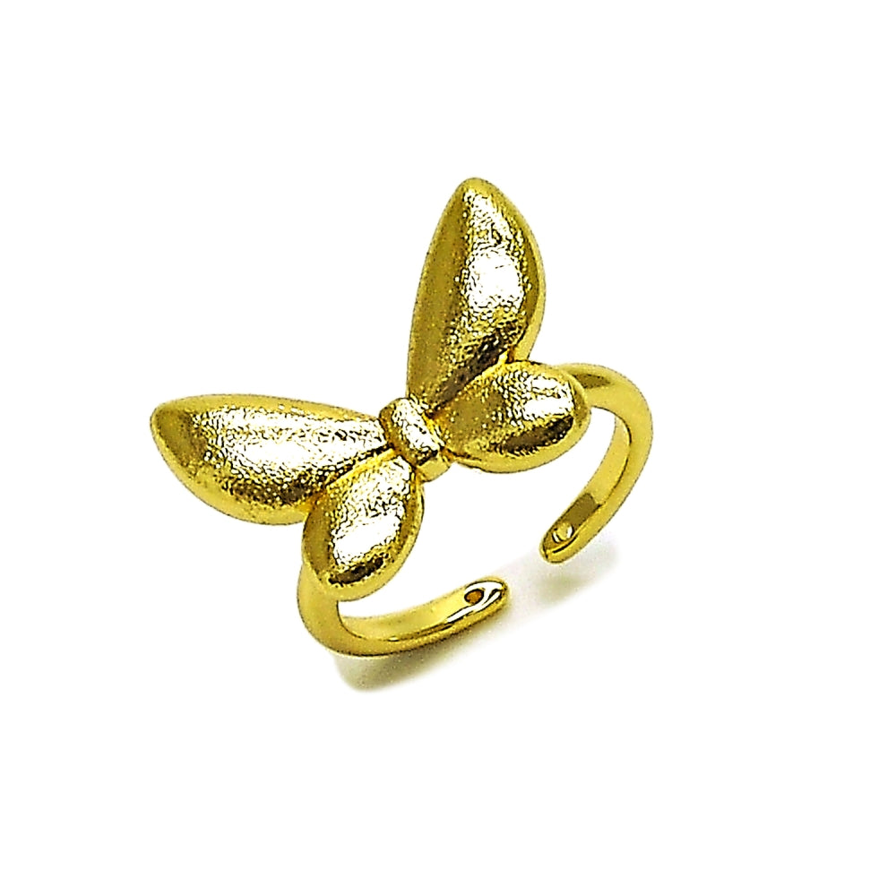 Oro Laminado Elegant Ring, Gold Filled Style Butterfly Design, Brushed Finish, Golden Finish