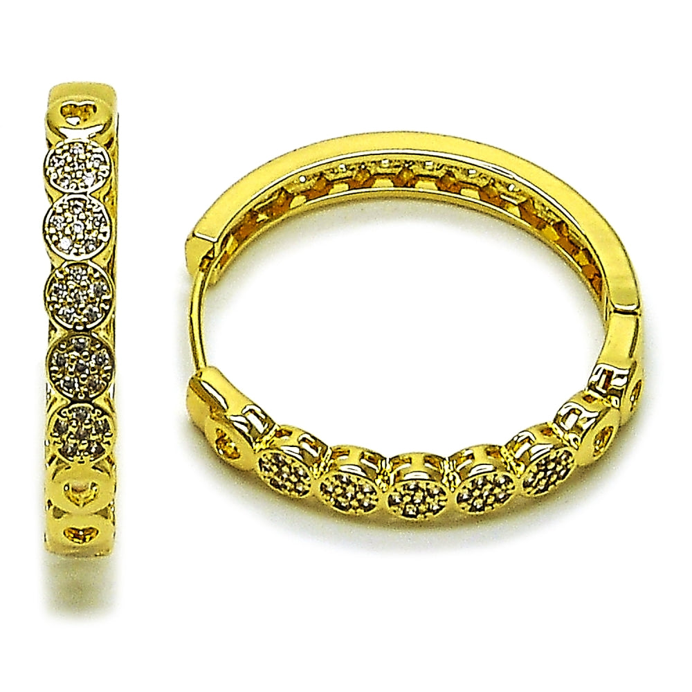 Oro Laminado Huggie Hoop, Gold Filled Style with White Micro Pave, Polished, Golden Finish