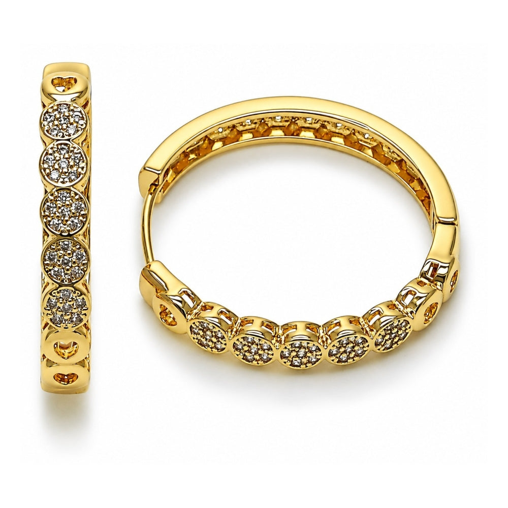 Oro Laminado Huggie Hoop, Gold Filled Style with White Micro Pave, Polished, Golden Finish