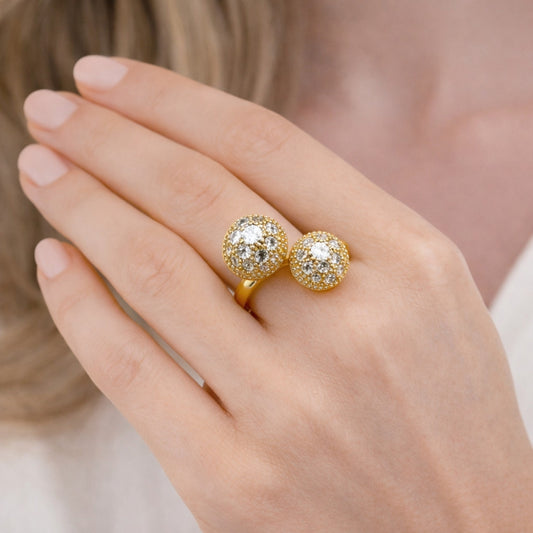 Oro Laminado Multi Stone Ring, Gold Filled Style Ball Design, with White Cubic Zirconia, Polished, Golden Finish