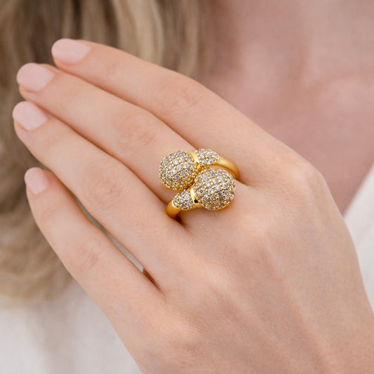 Oro Laminado Multi Stone Ring, Gold Filled Style Ball Design, with White Cubic Zirconia, Polished, Golden Finish