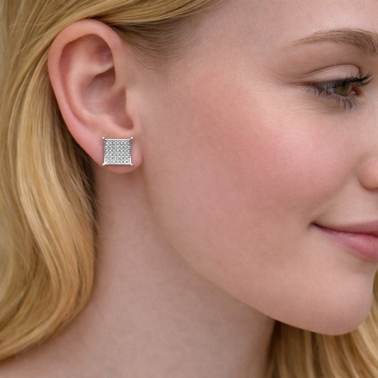 Rhodium Gold Filled Stud Earring, with White Micro Pave, Polished, Rhodium Finish