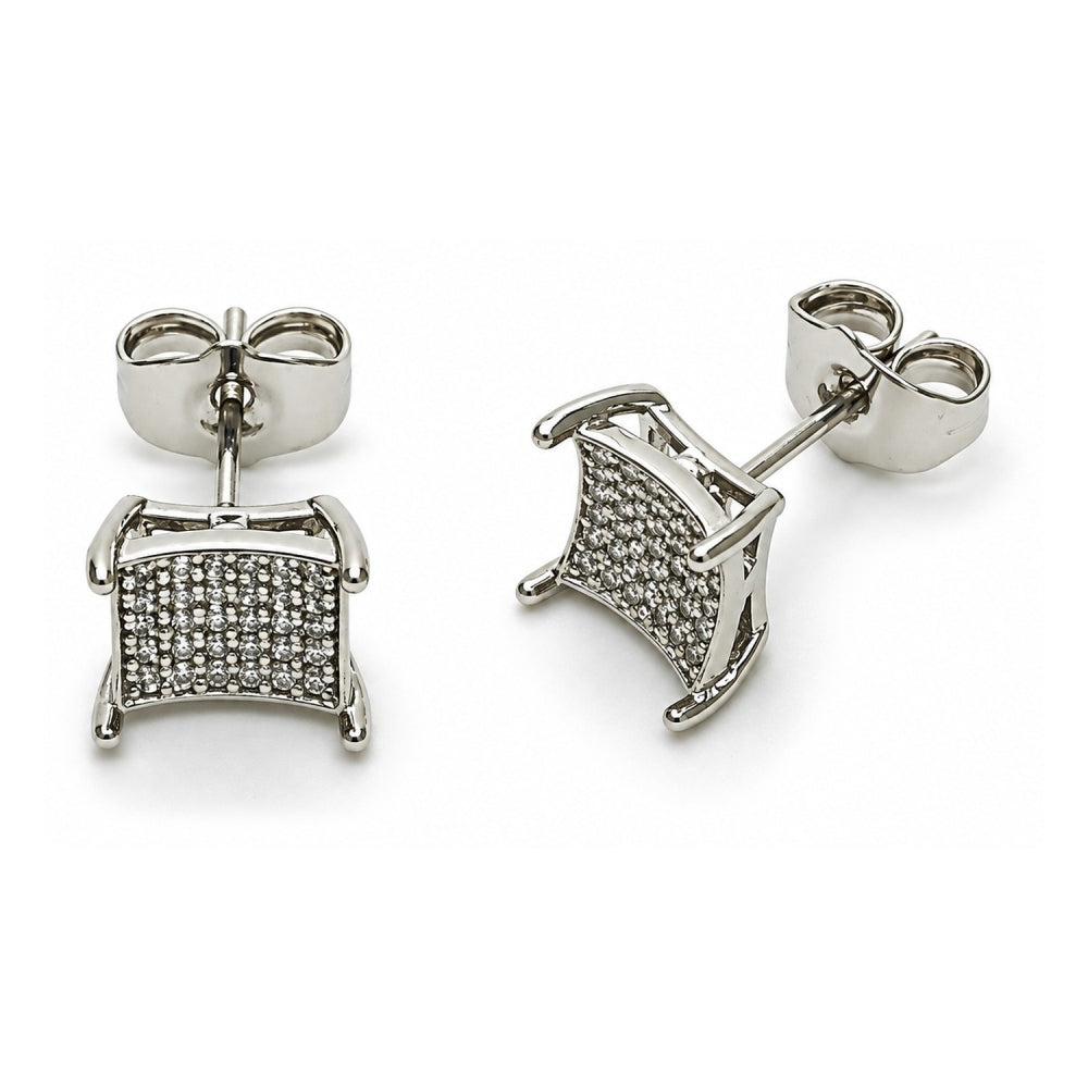 White Gold Filled Stud Earring, with White Micro Pave, Polished, Rhodium Finish