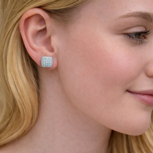 Rhodium Gold Filled Stud Earring, with White Cubic Zirconia, Polished, Rhodium Finish
