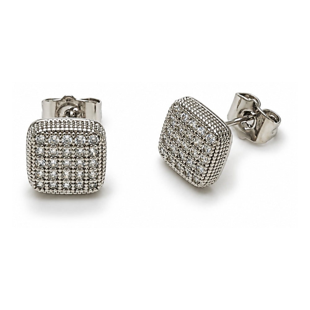 White Gold Filled Stud Earring, with White Cubic Zirconia, Polished, Rhodium Finish