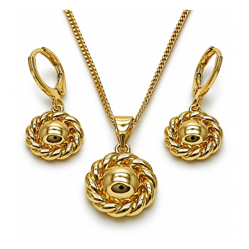Oro Laminado Earring and Pendant Adult Set, Gold Filled Style Flower Design, Polished, Golden Finish