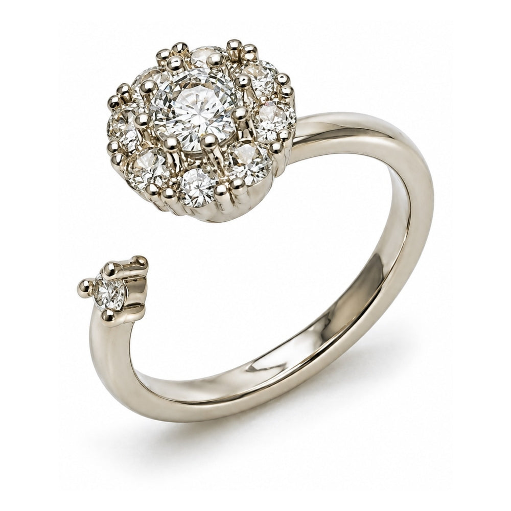 White Gold Filled Multi Stone Ring, Flower Design, with White Cubic Zirconia, Polished, Rhodium Finish
