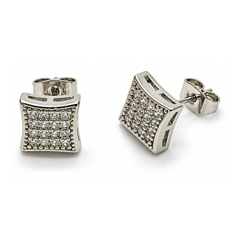 White Gold Filled Stud Earring, with White Cubic Zirconia, Polished, Rhodium Finish