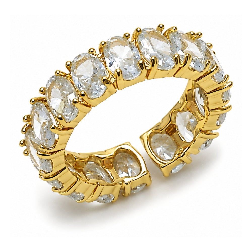 Oro Laminado Multi Stone Ring, Gold Filled Style with White Cubic Zirconia, Polished, Golden Finish