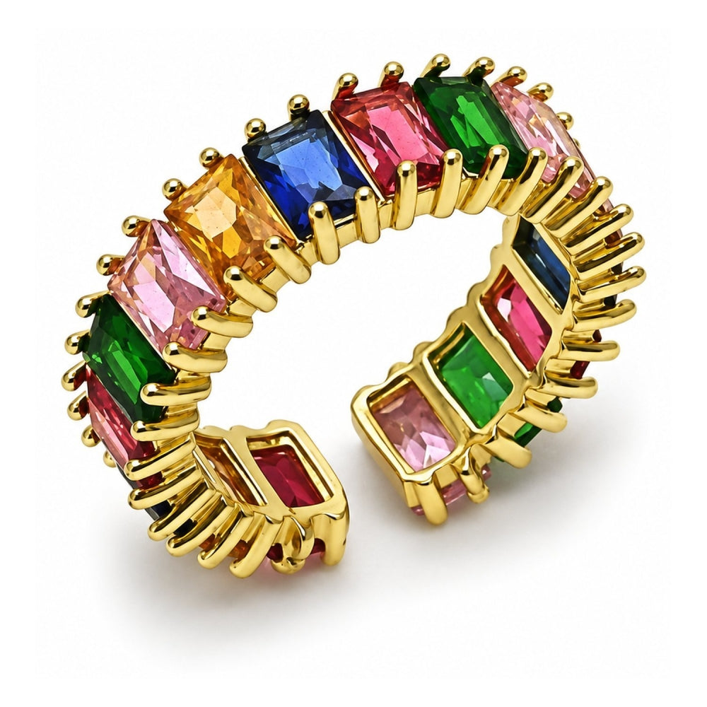 Oro Laminado Multi Stone Ring, Gold Filled Style Baguette Design, with Multicolor Cubic Zirconia, Polished, Golden Finish