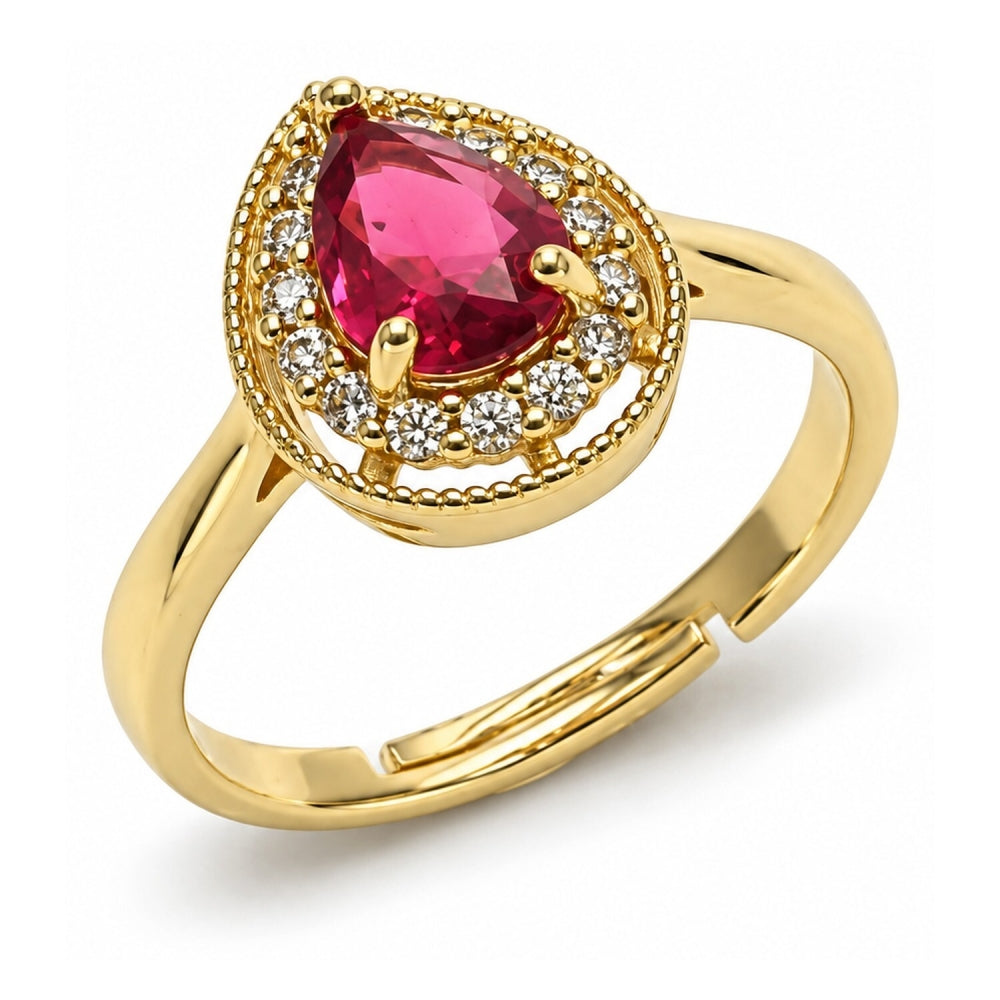 Oro Laminado Multi Stone Ring, Gold Filled Style Teardrop Design, with Ruby and White Cubic Zirconia, Polished, Golden Finish