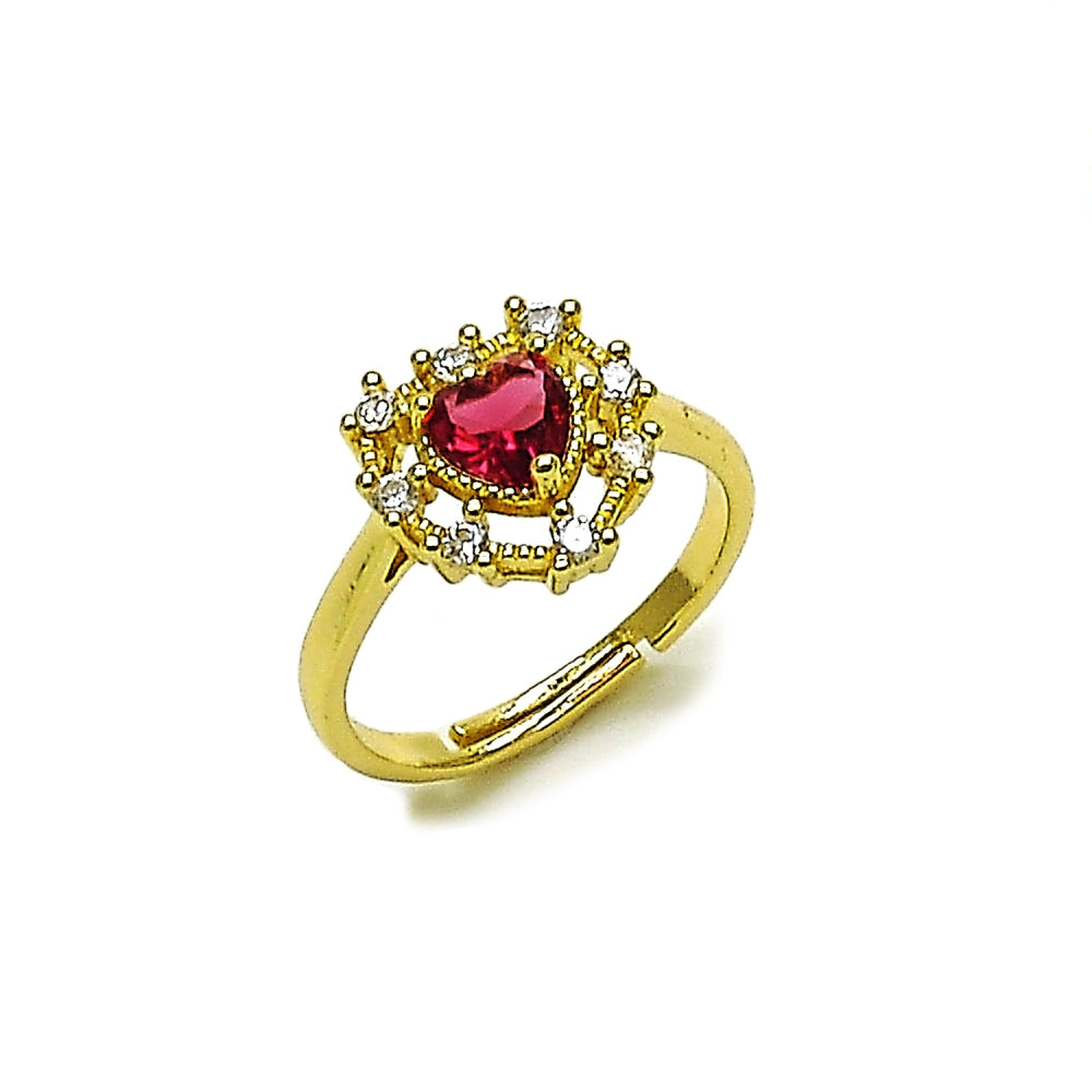 Oro Laminado Multi Stone Ring, Gold Filled Style Heart Design, with Ruby and White Cubic Zirconia, Polished, Golden Finish