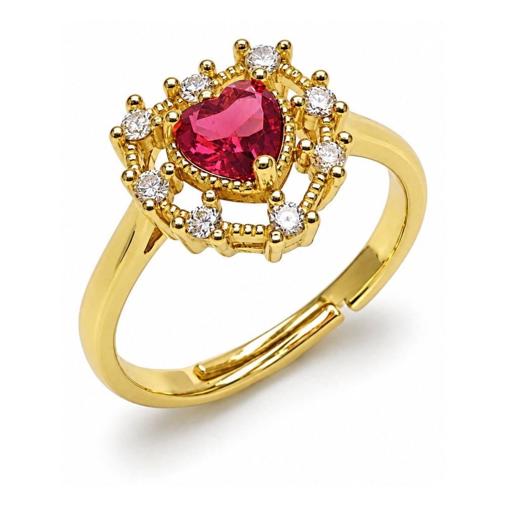 Oro Laminado Multi Stone Ring, Gold Filled Style Heart Design, with Ruby and White Cubic Zirconia, Polished, Golden Finish