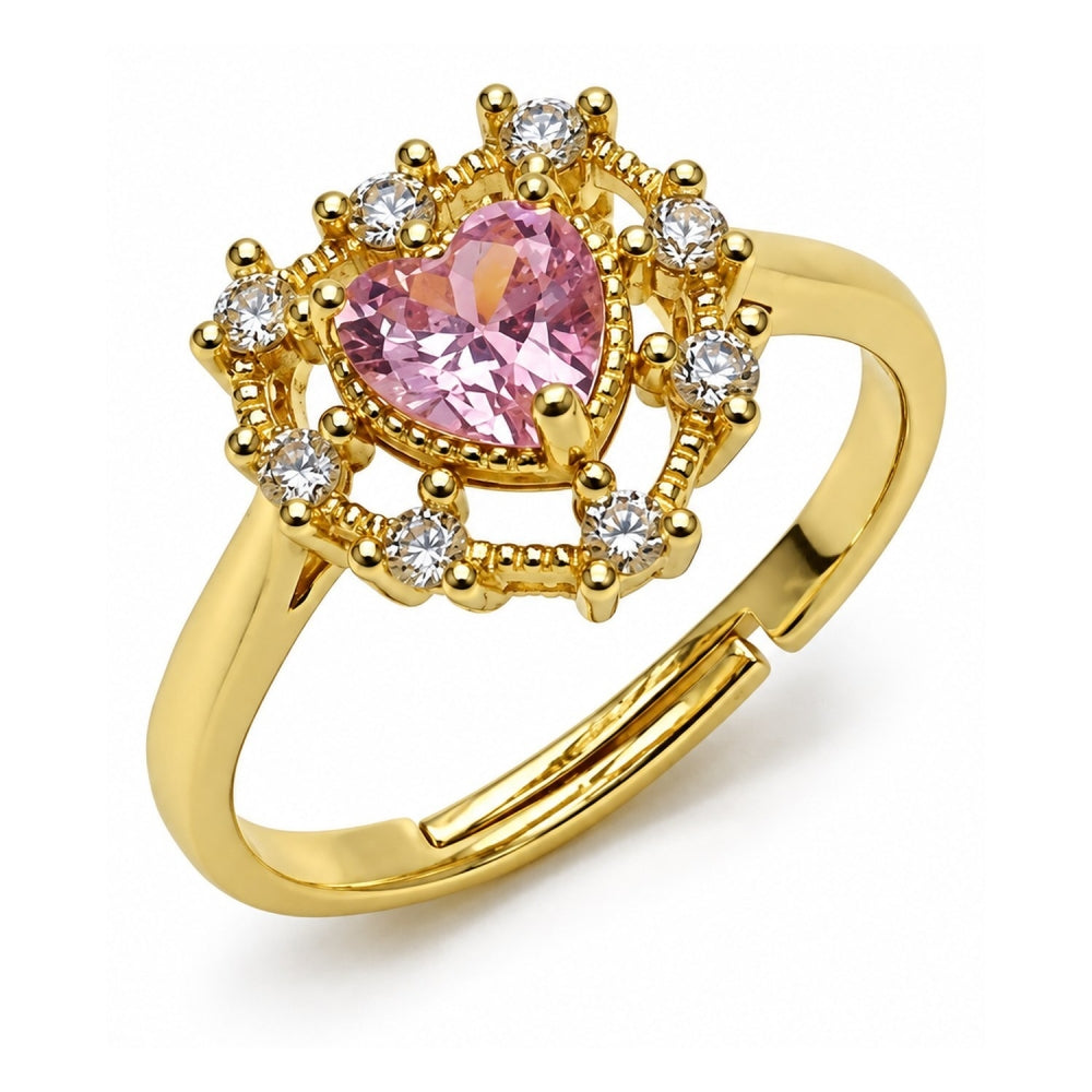 Oro Laminado Multi Stone Ring, Gold Filled Style Heart Design, with Pink and White Cubic Zirconia, Polished, Golden Finish