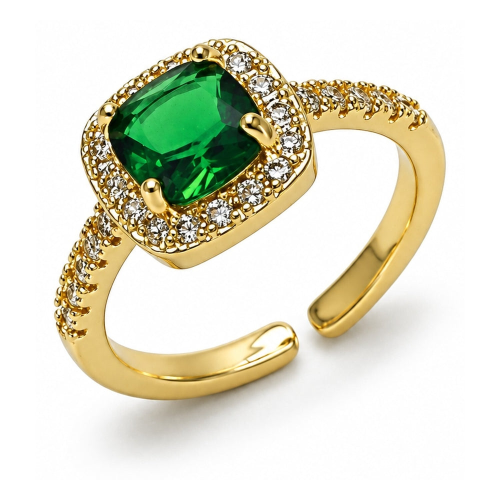 Oro Laminado Multi Stone Ring, Gold Filled Style Cluster Design, with Green Cubic Zirconia and White Micro Pave, Polished, Golden Finish