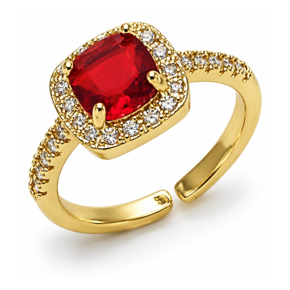 Oro Laminado Multi Stone Ring, Gold Filled Style Cluster Design, with Garnet Cubic Zirconia and White Micro Pave, Polished, Golden Finish