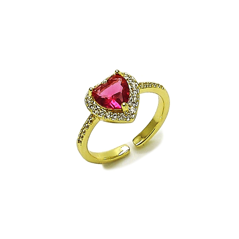 Oro Laminado Multi Stone Ring, Gold Filled Style Heart and Cluster Design, with Ruby Cubic Zirconia and White Micro Pave, Polished, Golden Finish