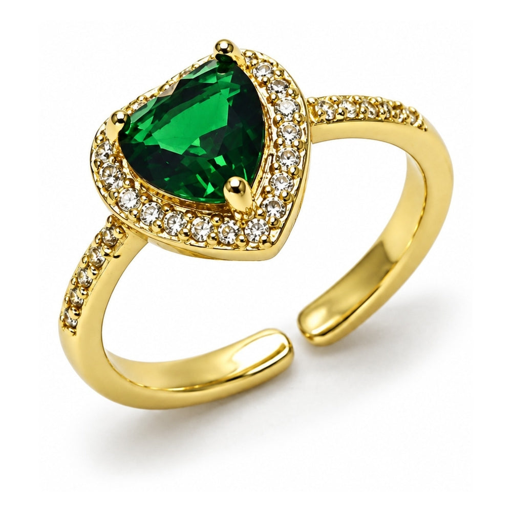 Oro Laminado Multi Stone Ring, Gold Filled Style Heart and Cluster Design, with Green Cubic Zirconia and White Micro Pave, Polished, Golden Finish