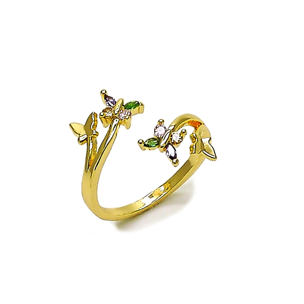Oro Laminado Multi Stone Ring, Gold Filled Style Butterfly Design, with Multicolor Cubic Zirconia, Polished, Golden Finish
