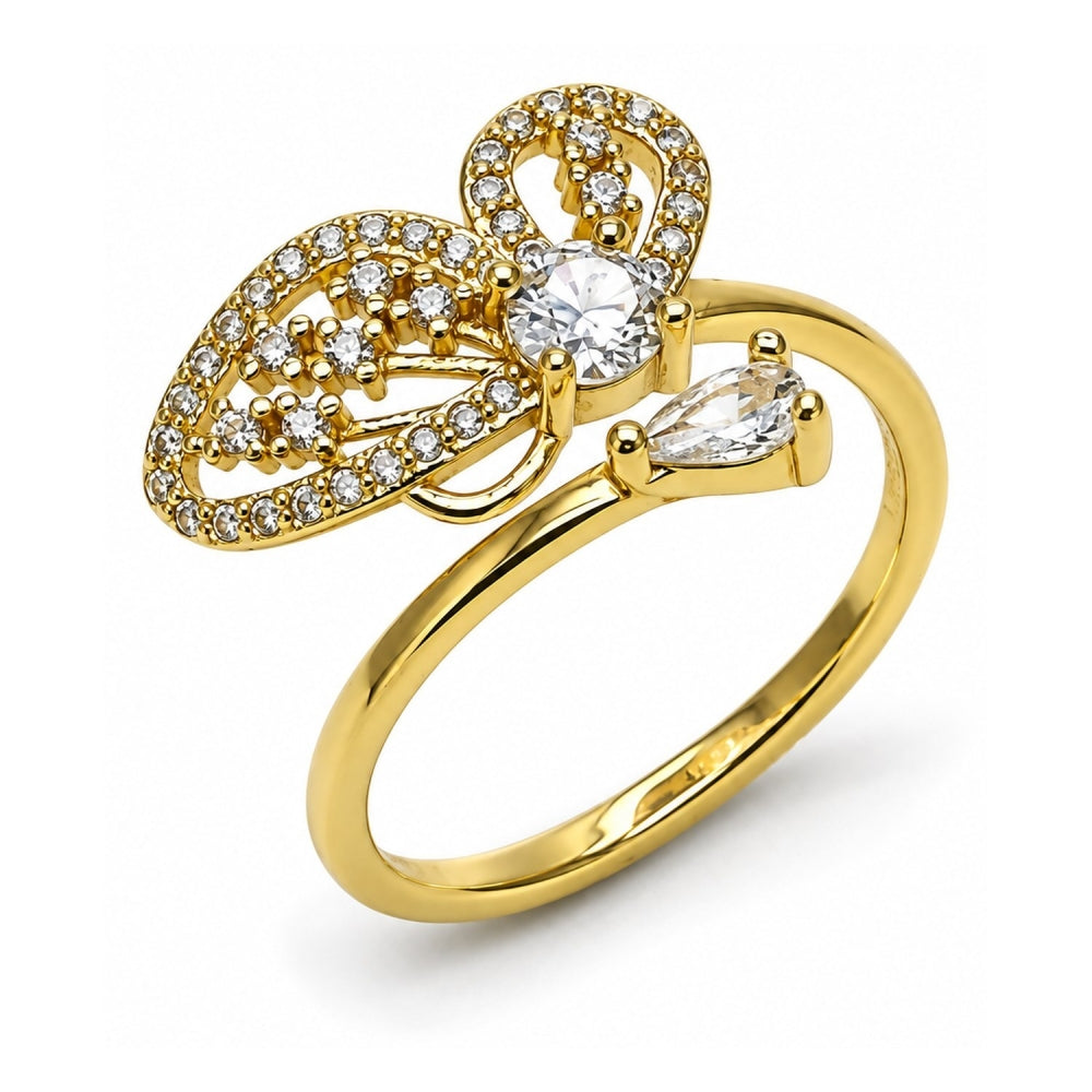 Oro Laminado Multi Stone Ring, Gold Filled Style Butterfly Design, with White Cubic Zirconia and White Micro Pave, Polished, Golden Finish
