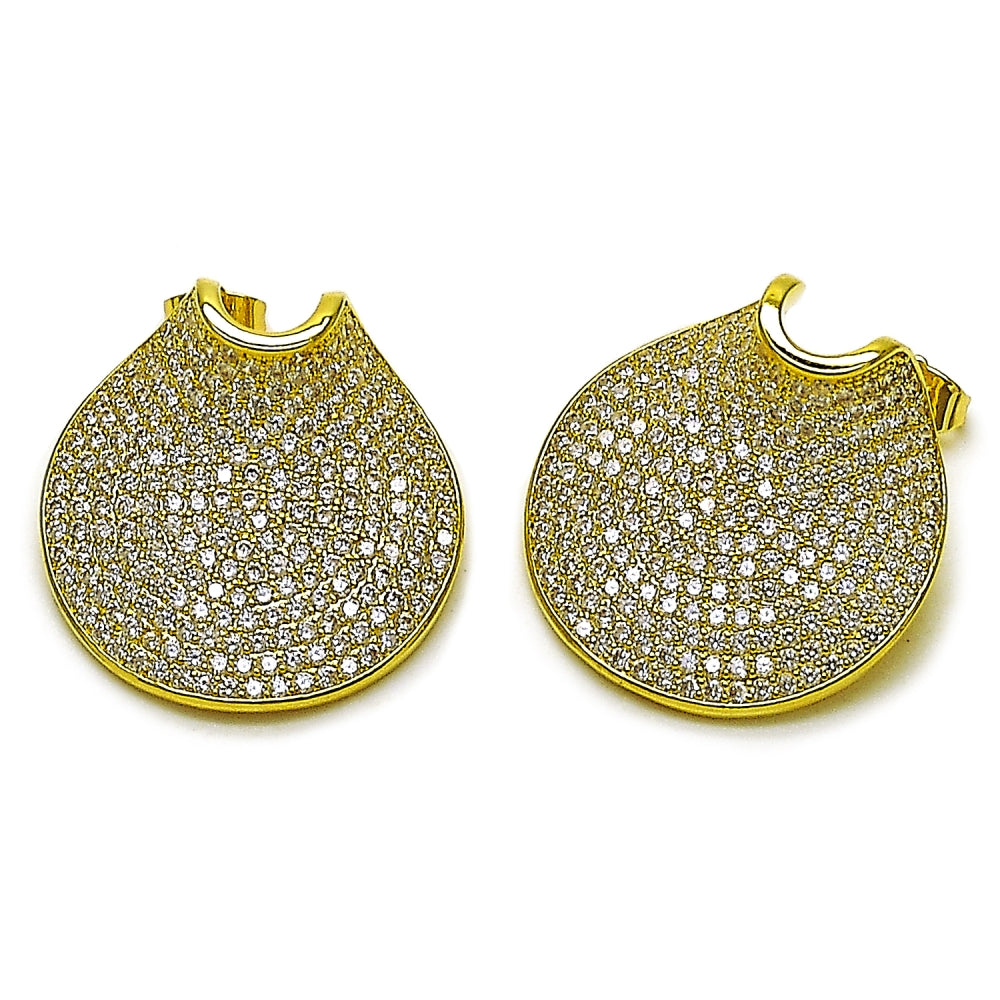 Oro Laminado Stud Earring, Gold Filled Style with White Cubic Zirconia, Polished, Golden Finish