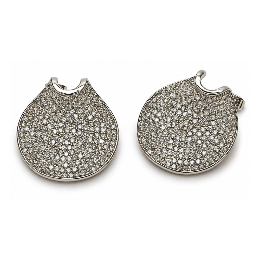 White Gold Filled Stud Earring, with White Cubic Zirconia, Polished, Rhodium Finish