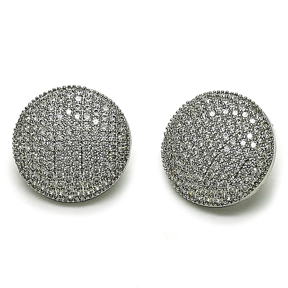 Rhodium Gold Filled Stud Earring, with White Cubic Zirconia, Polished, Rhodium Finish