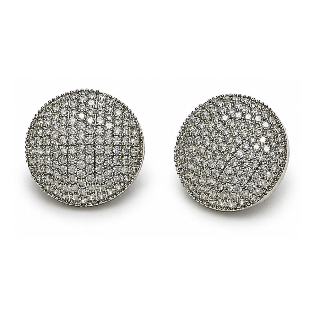 White Gold Filled Stud Earring, with White Cubic Zirconia, Polished, Rhodium Finish