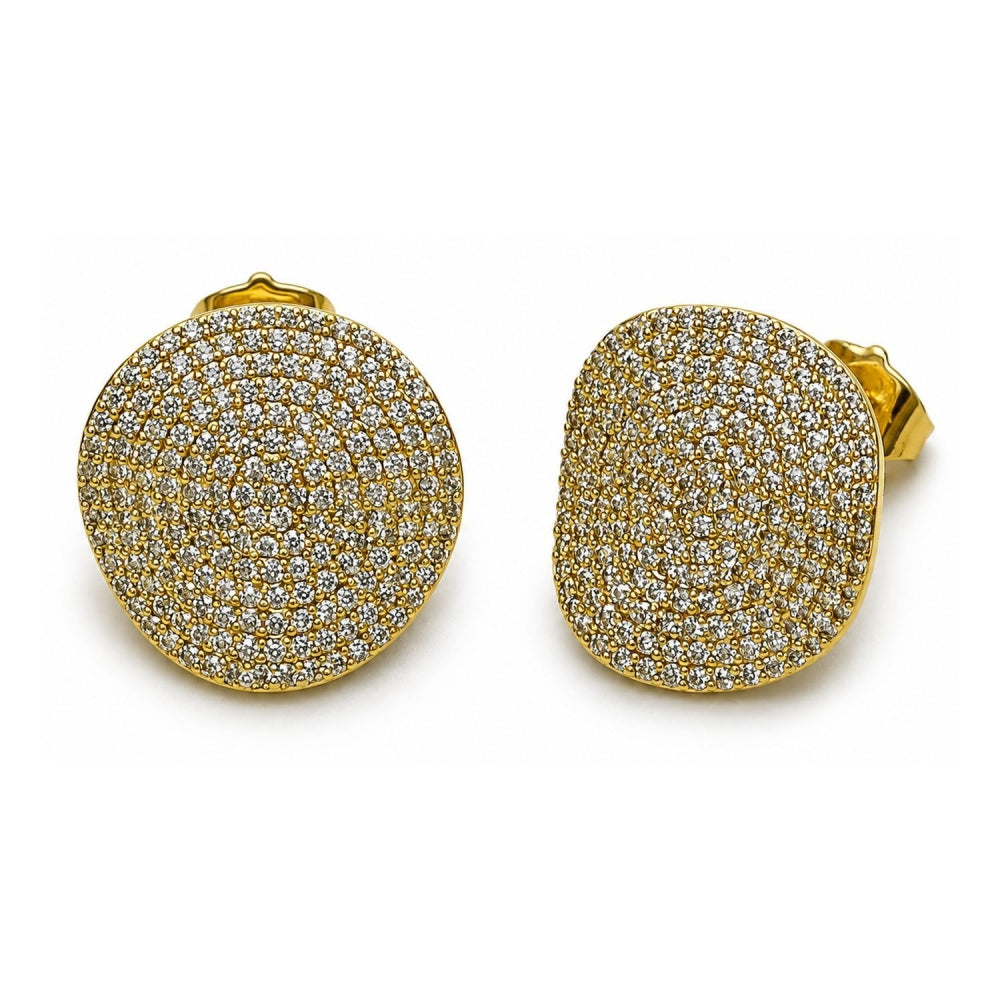 Oro Laminado Stud Earring, Gold Filled Style with White Cubic Zirconia, Polished, Golden Finish