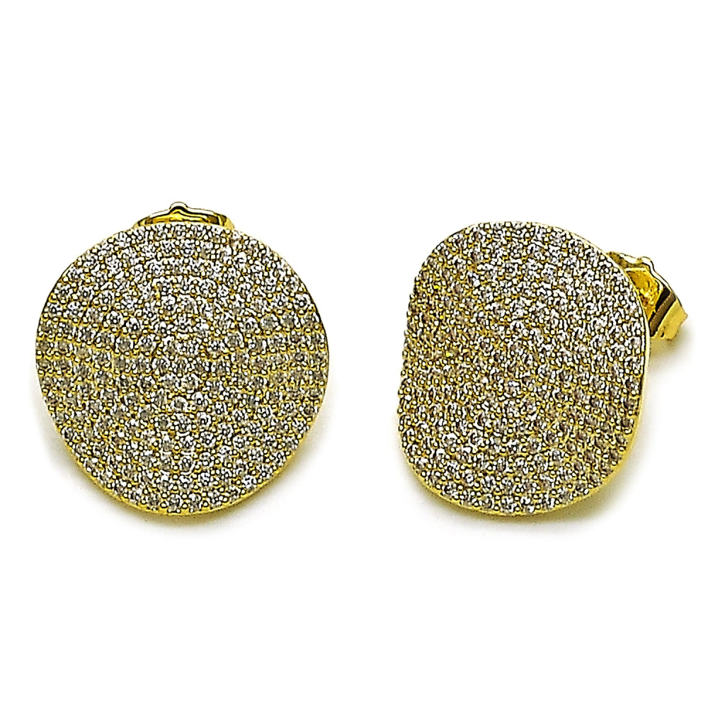 Oro Laminado Stud Earring, Gold Filled Style with White Cubic Zirconia, Polished, Golden Finish