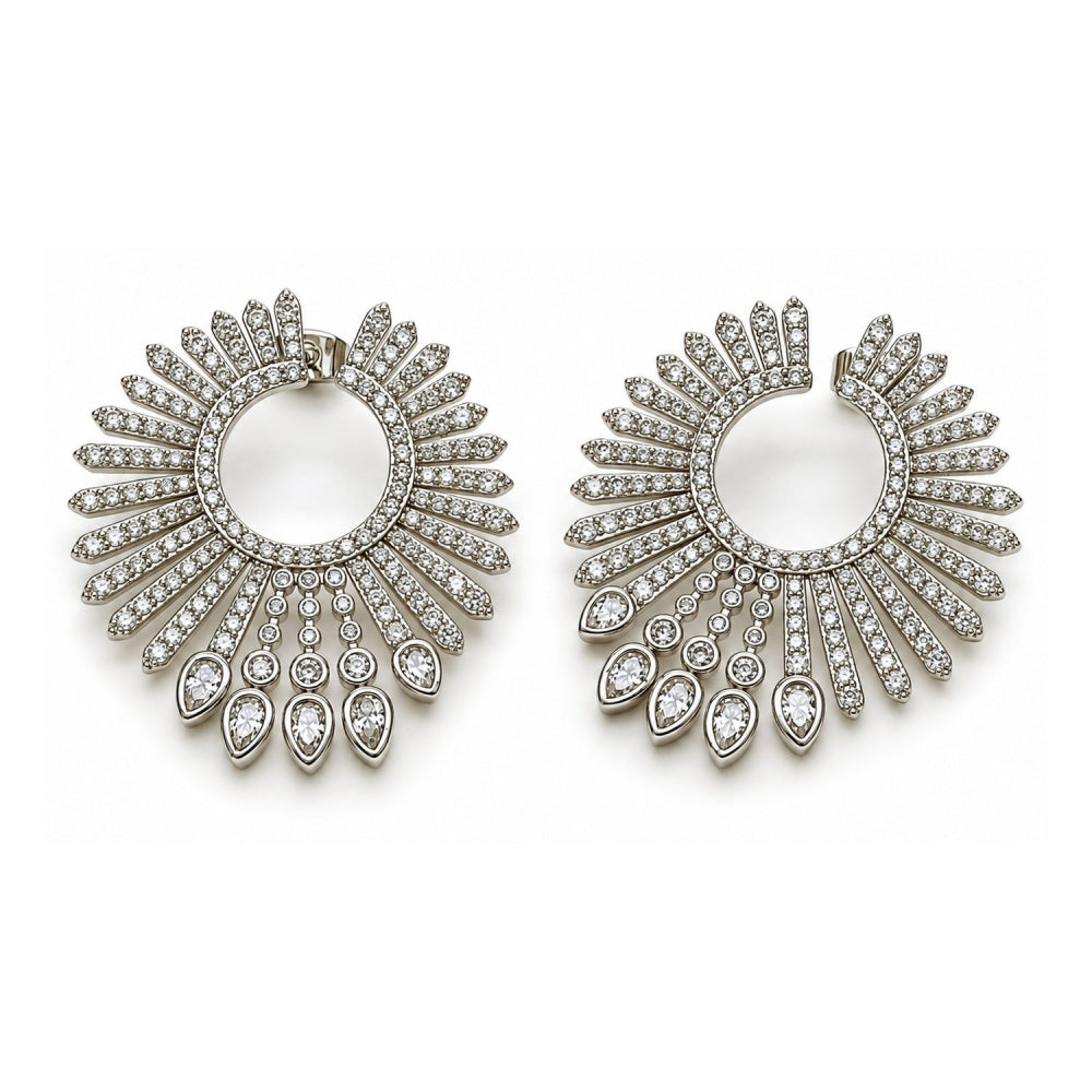 White Gold Filled Stud Earring, with White Cubic Zirconia, Polished, Rhodium Finish
