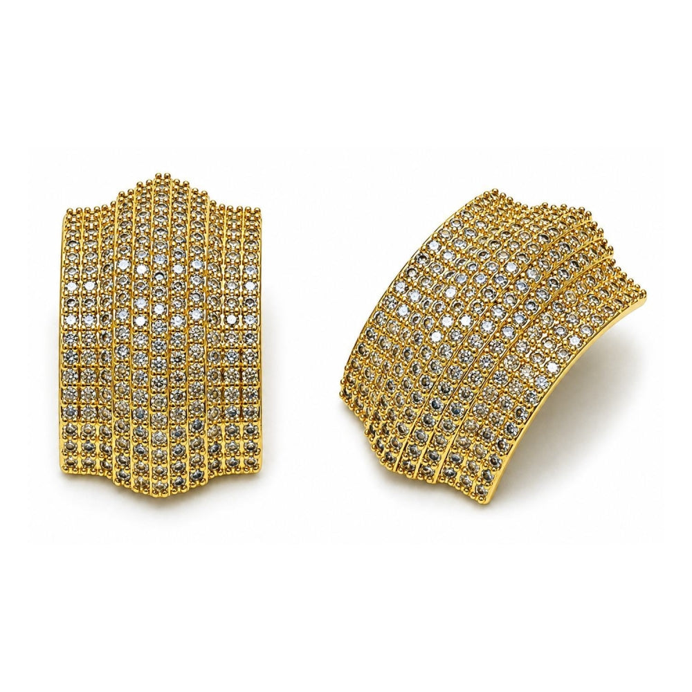Oro Laminado Stud Earring, Gold Filled Style with White Cubic Zirconia, Polished, Golden Finish