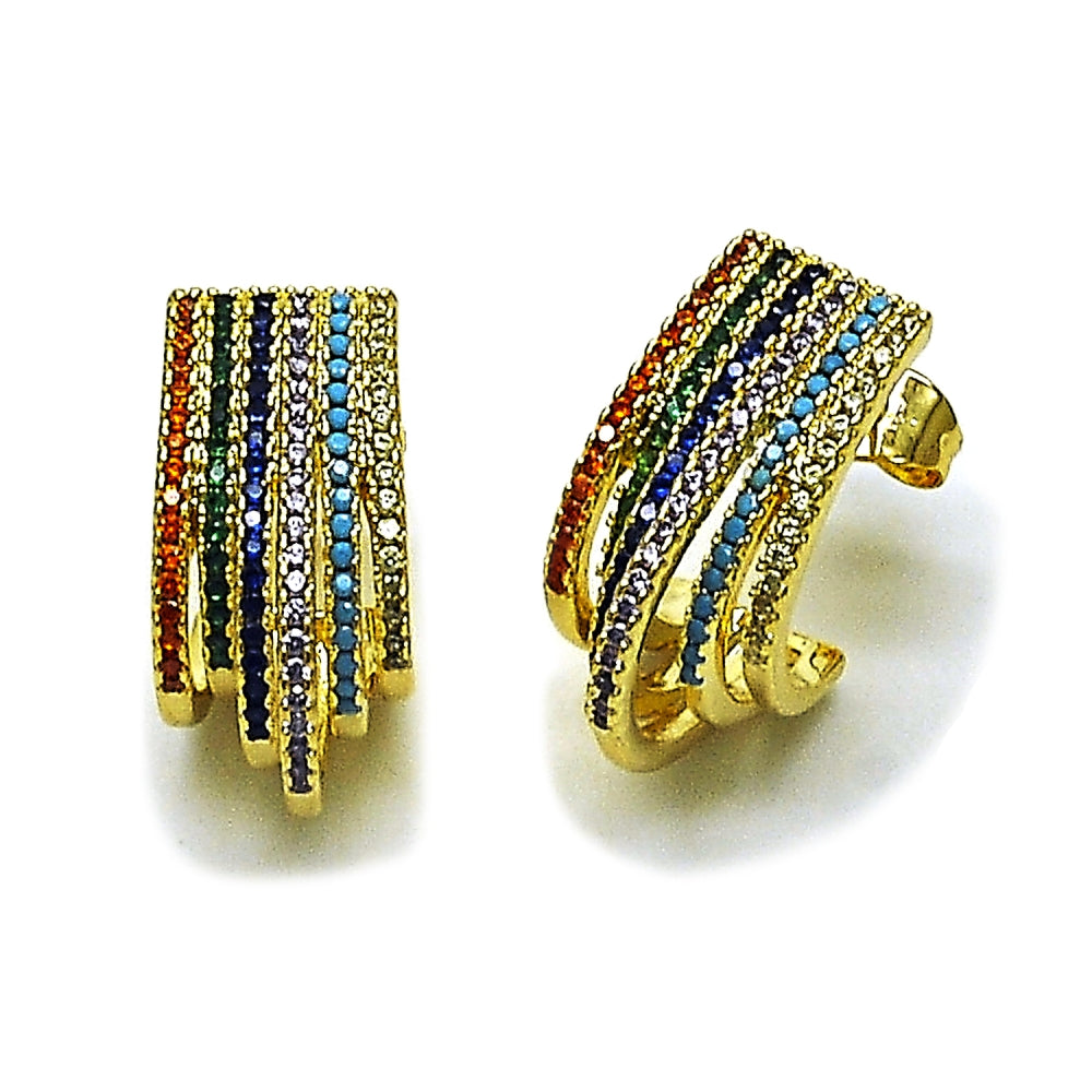 Oro Laminado Stud Earring, Gold Filled Style with Multicolor Cubic Zirconia, Polished, Golden Finish