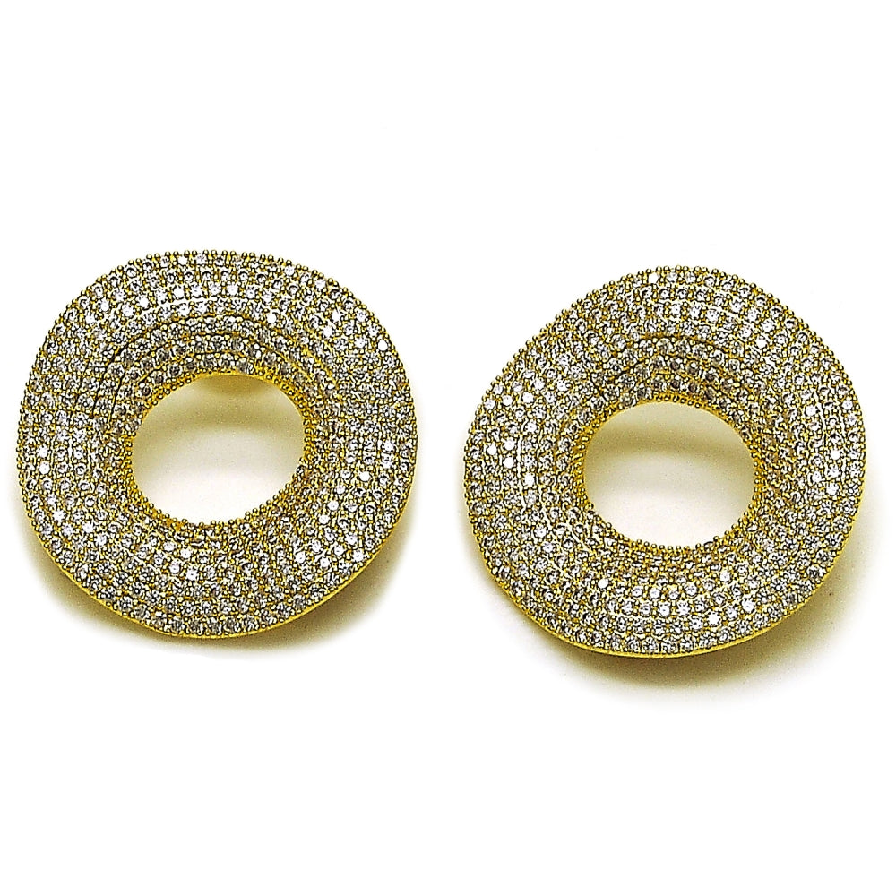 Oro Laminado Stud Earring, Gold Filled Style with White Cubic Zirconia, Polished, Golden Finish
