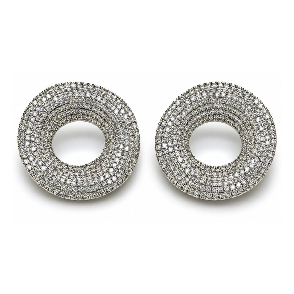 White Gold Filled Stud Earring, with White Cubic Zirconia, Polished, Rhodium Finish