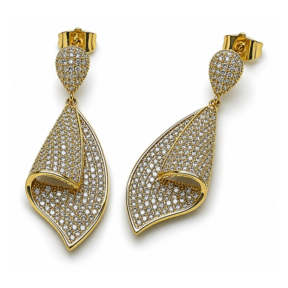 Oro Laminado Dangle Earring, Gold Filled Style with White Cubic Zirconia, Polished, Golden Finish