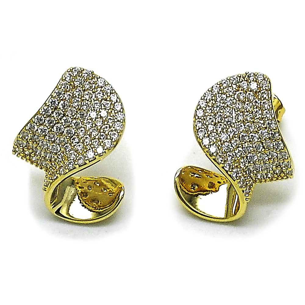 Oro Laminado Stud Earring, Gold Filled Style with White Cubic Zirconia, Polished, Golden Finish