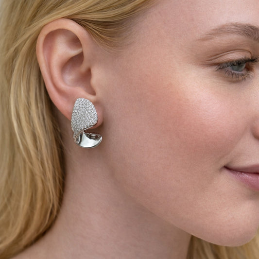 Rhodium Gold Filled Stud Earring, with White Cubic Zirconia, Polished, Rhodium Finish