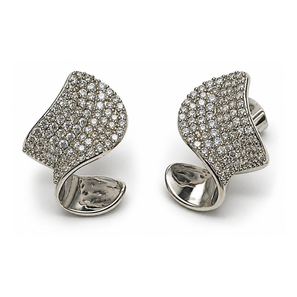 White Gold Filled Stud Earring, with White Cubic Zirconia, Polished, Rhodium Finish
