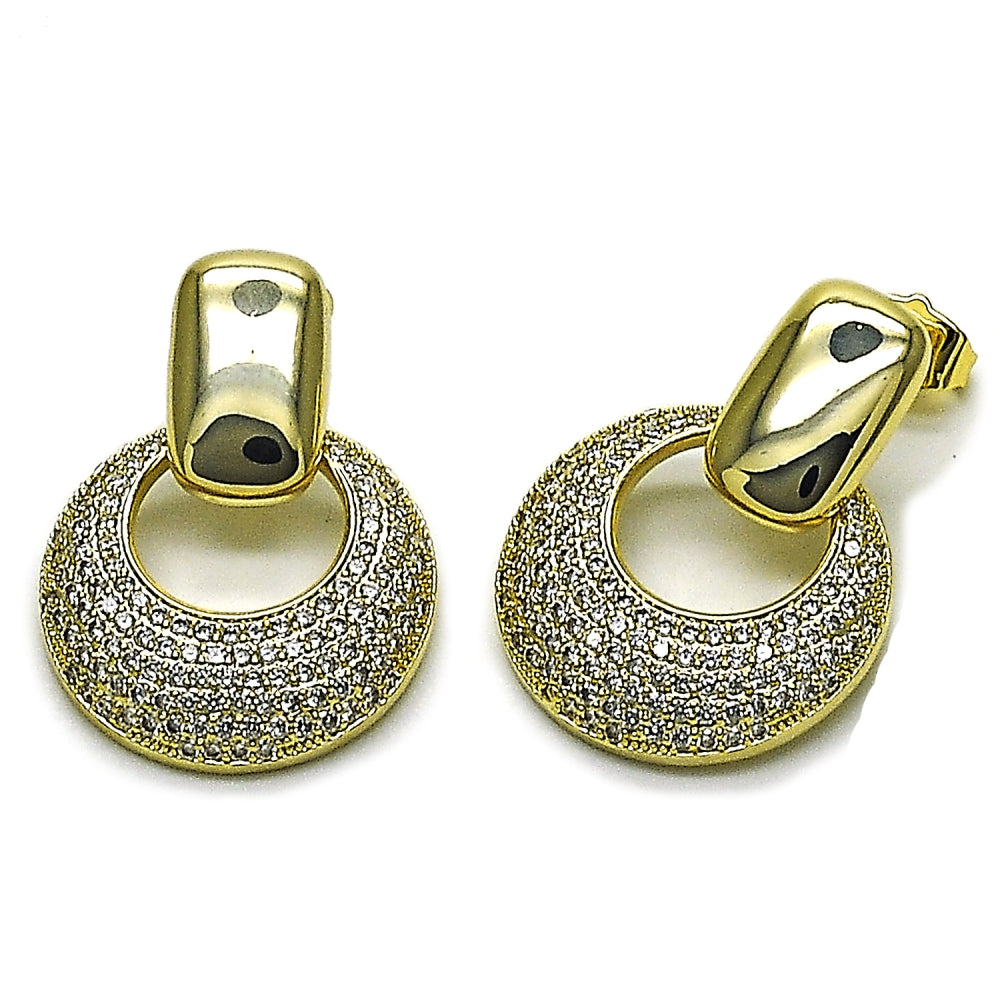 Oro Laminado Dangle Earring, Gold Filled Style with White Cubic Zirconia, Polished, Golden Finish